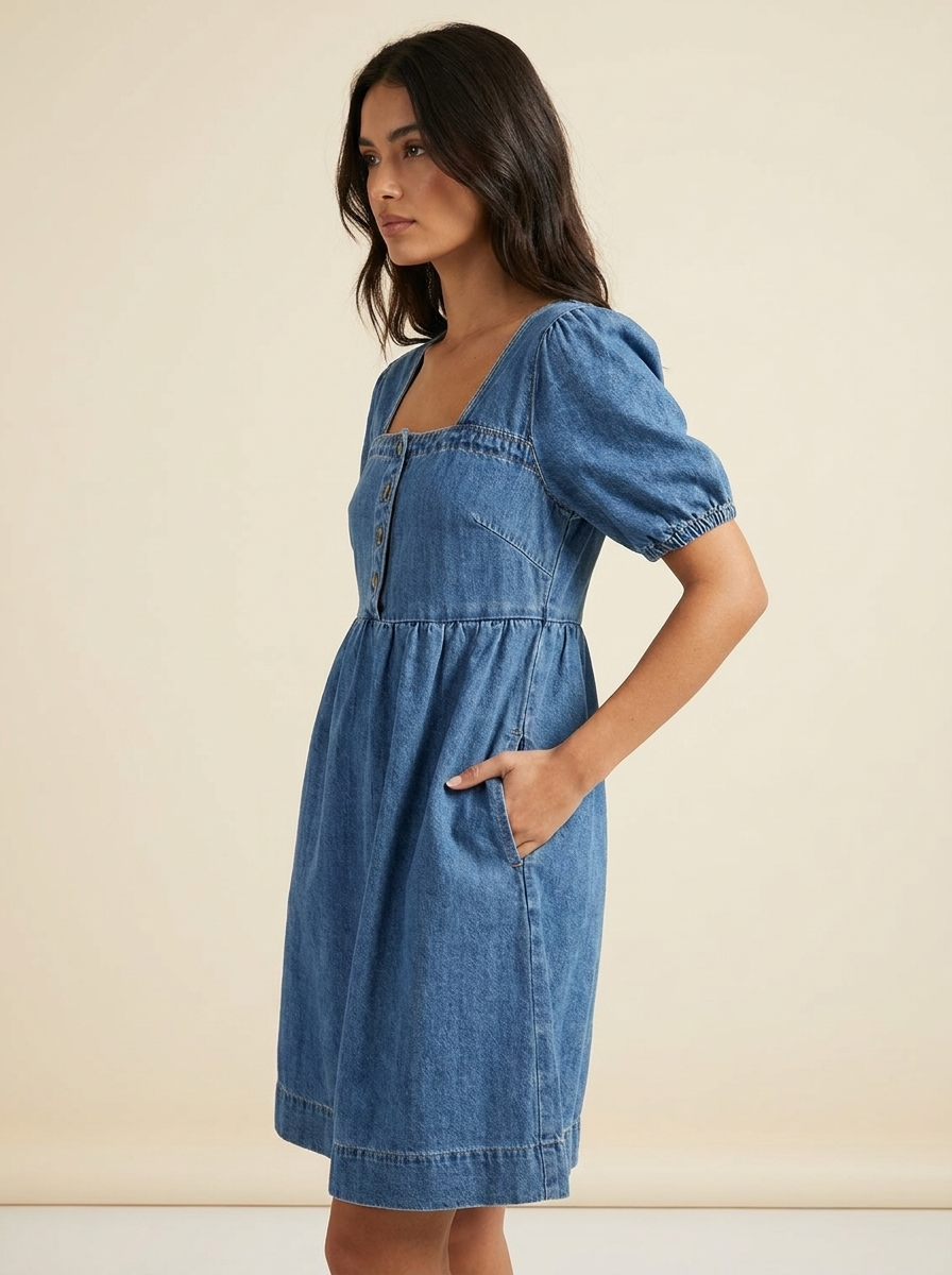 Puff Sleeve Denim Dress — side
