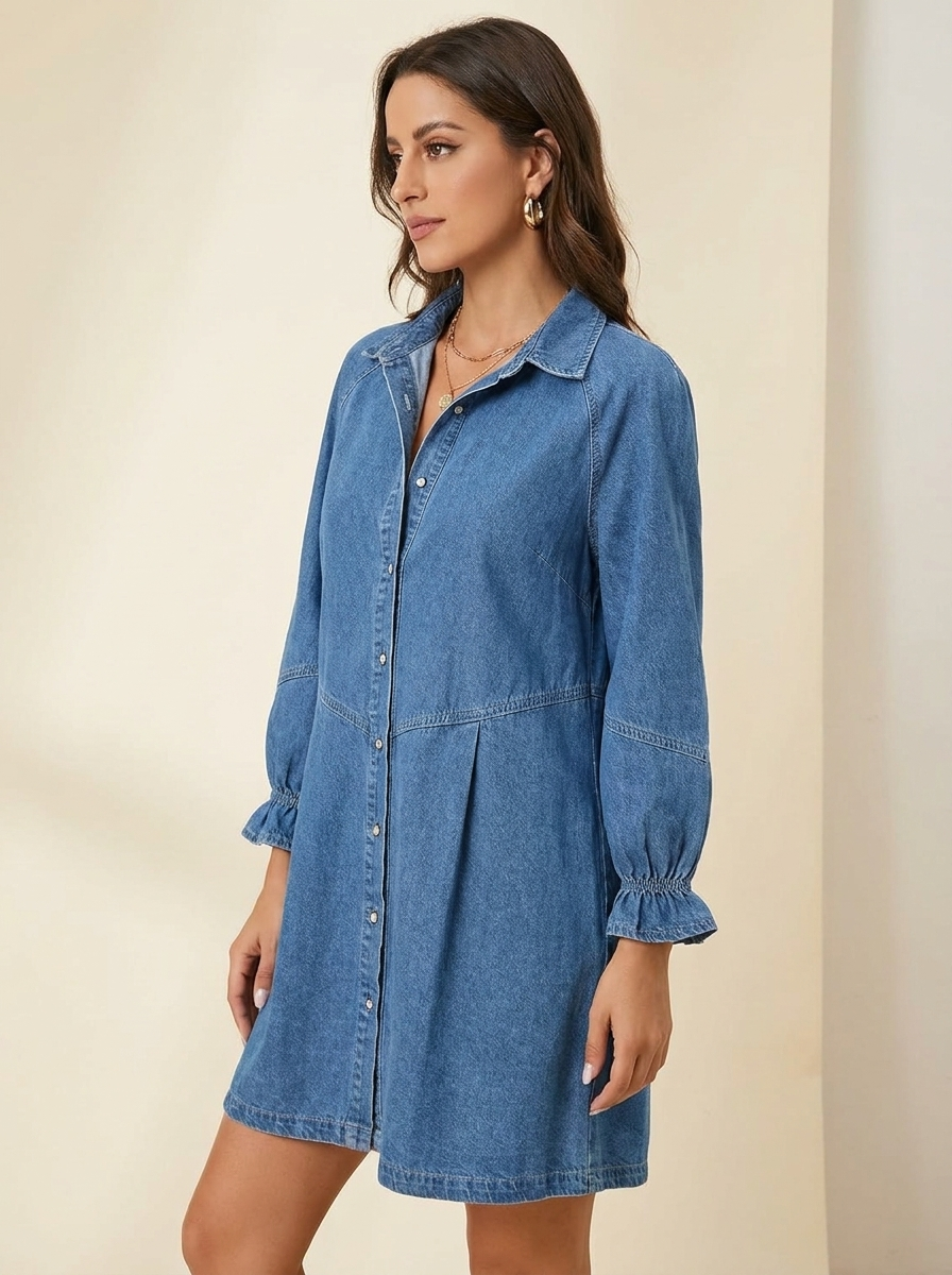 Ruffle Cuff Denim Dress — side