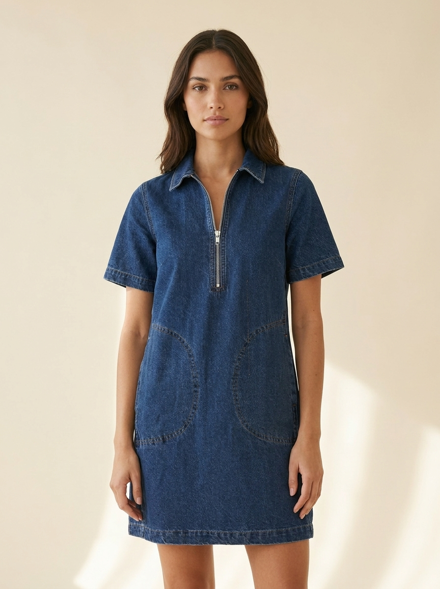 Zip-Up Shift Mini Dress — front