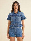 Ruffle Hem Denim Jacket — front