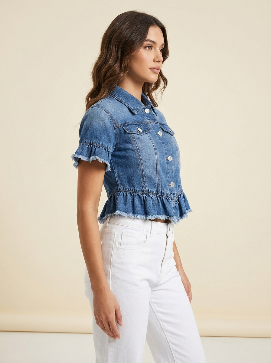 Ruffle Hem Denim Jacket — side
