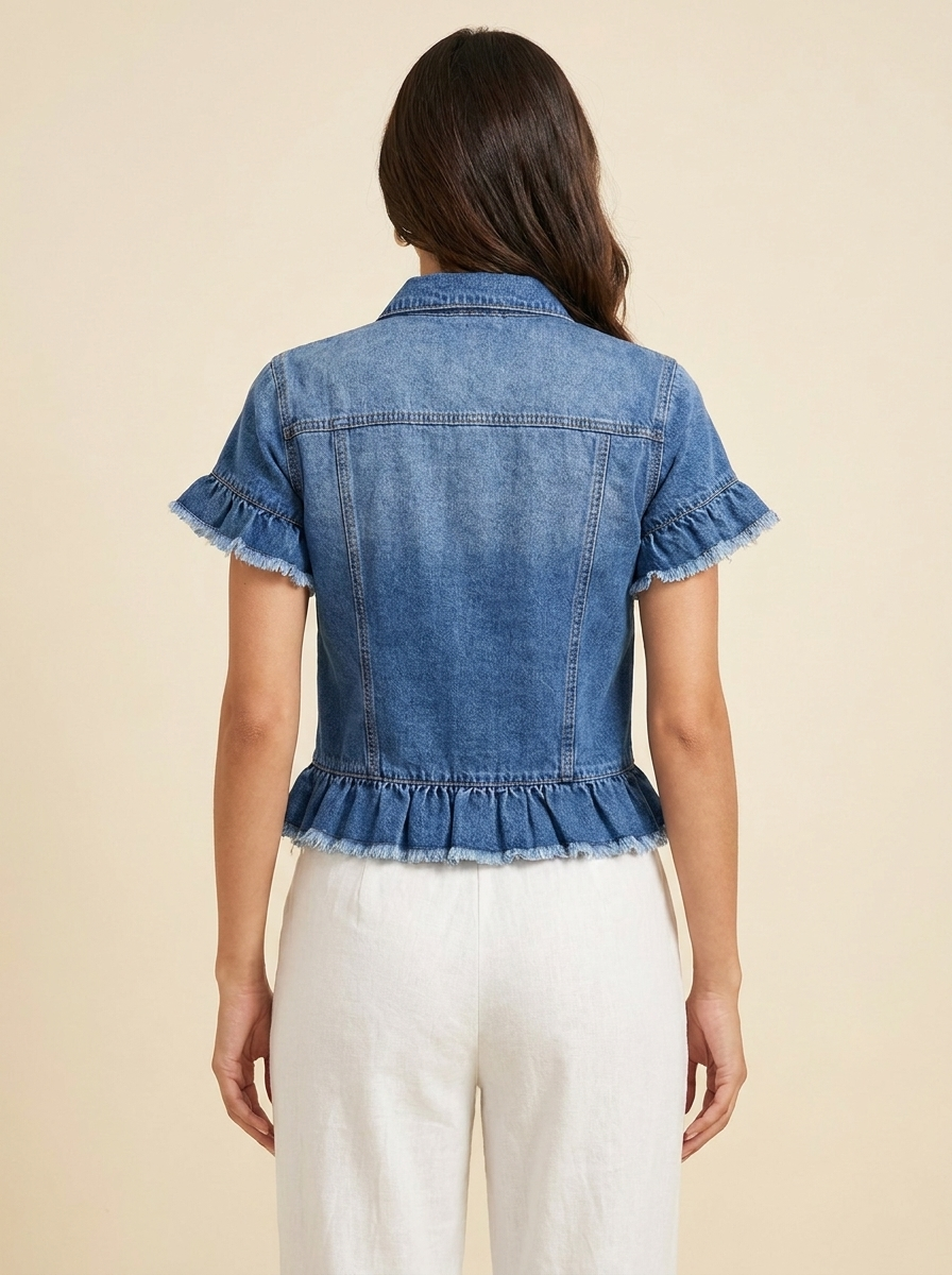 Ruffle Hem Denim Jacket — back
