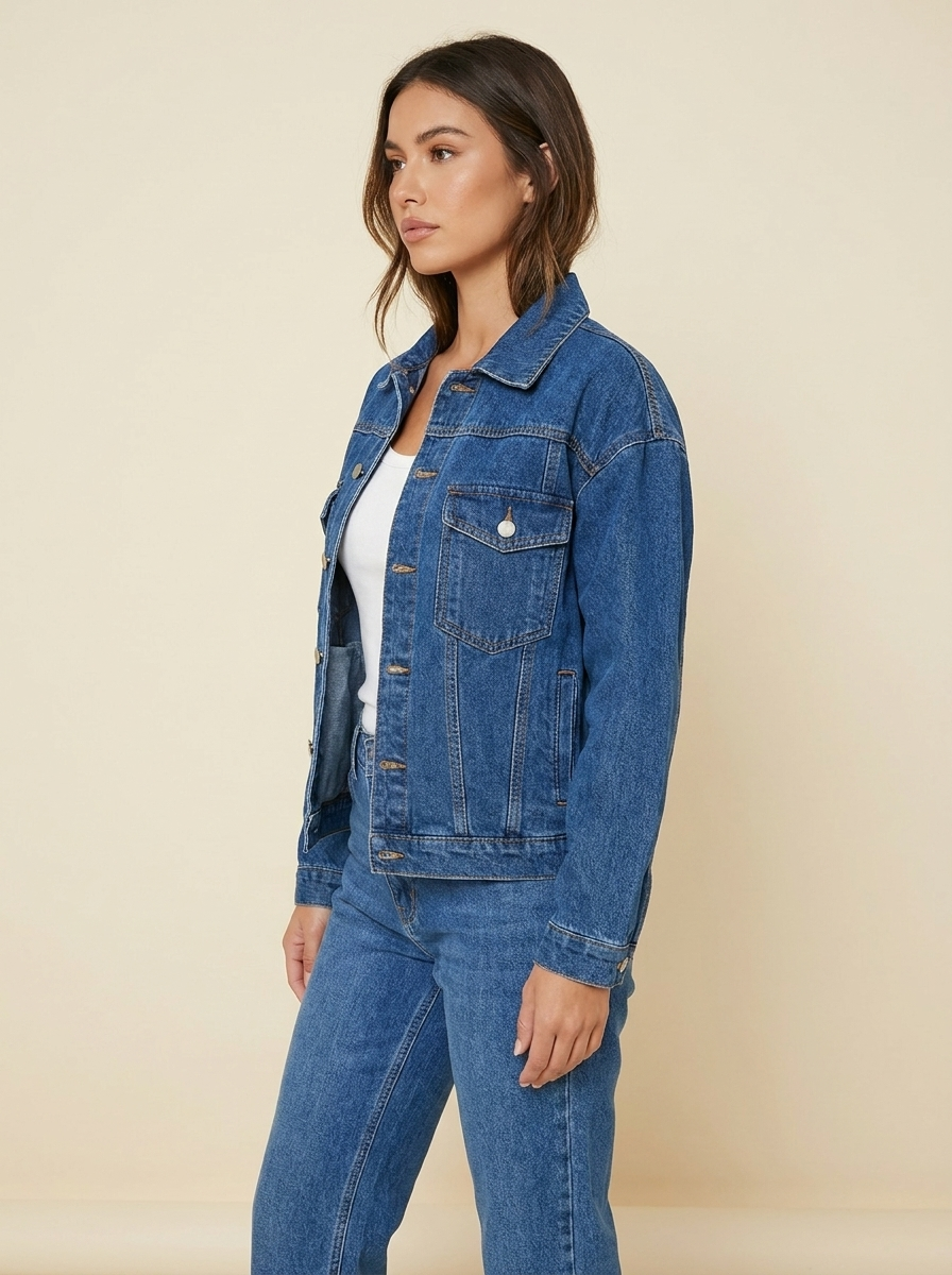 Button-Up Denim Jacket - Blue side