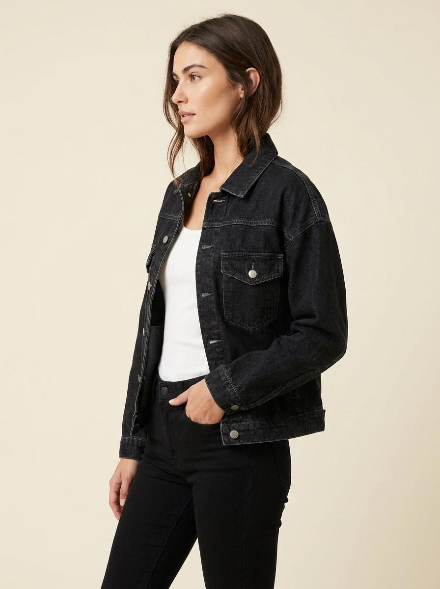 Button-Up Denim Jacket - Black side