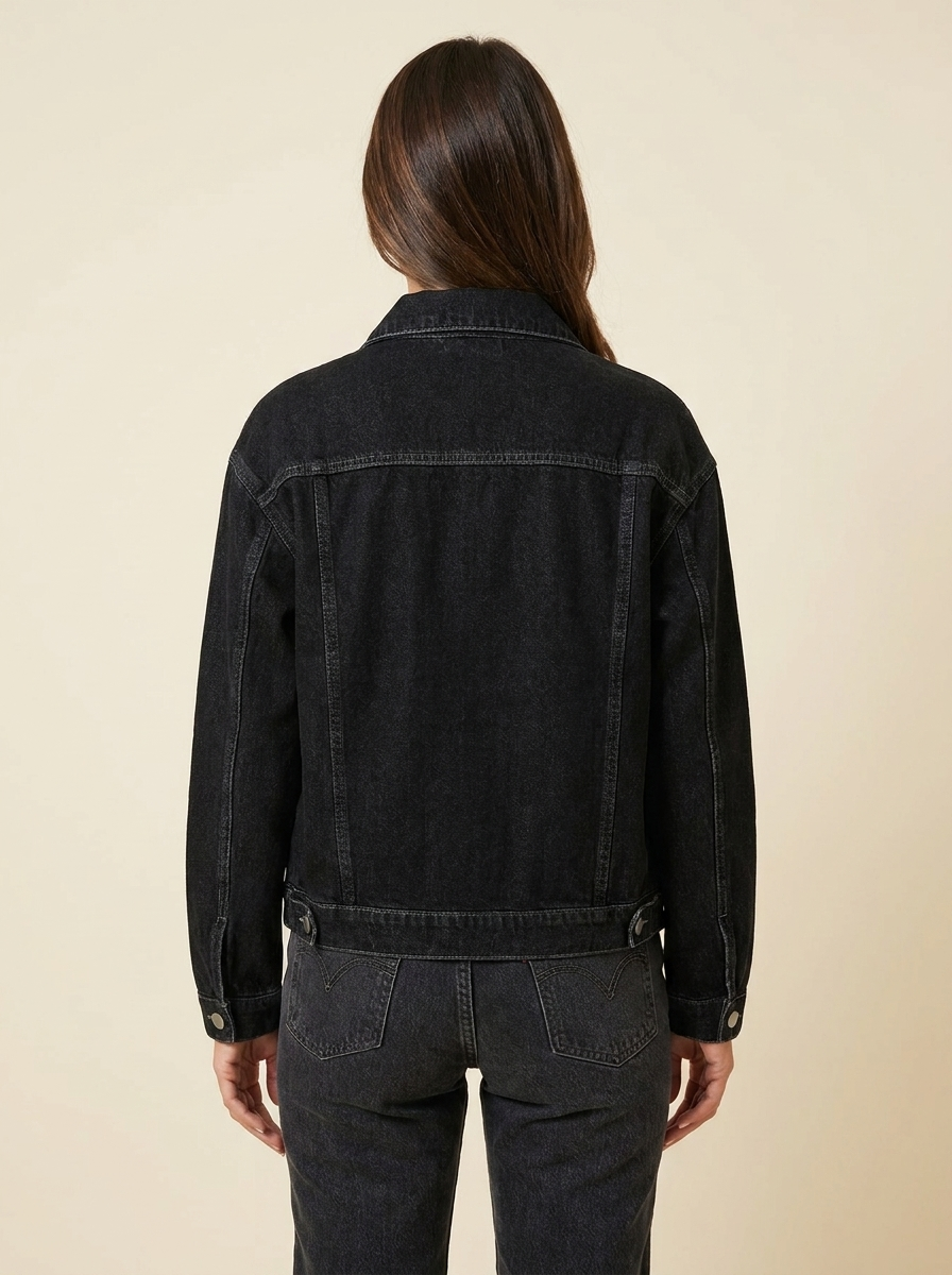 Button-Up Denim Jacket - Black back