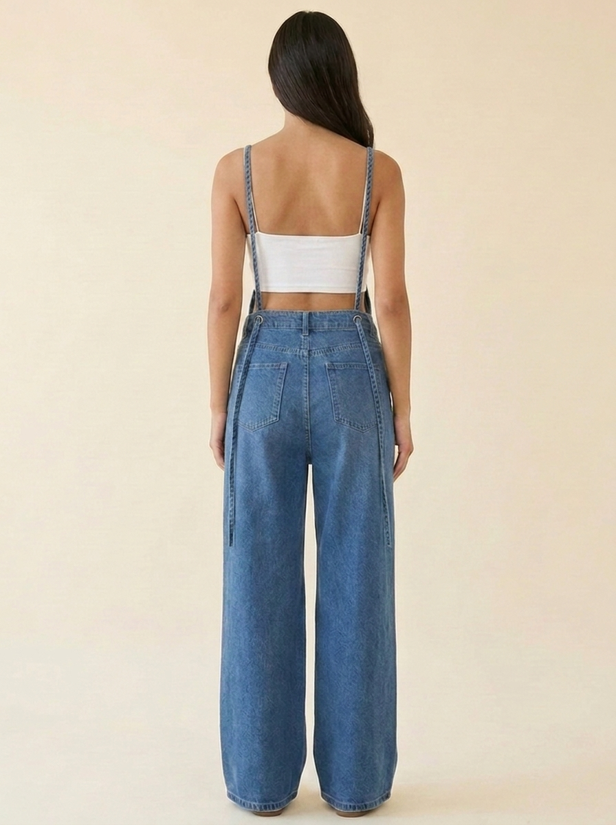 Tie Strap Wide Leg Overalls back view