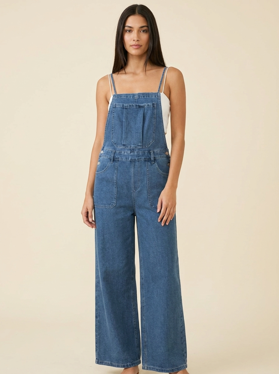 Tie Strap Wide Leg Overalls front view