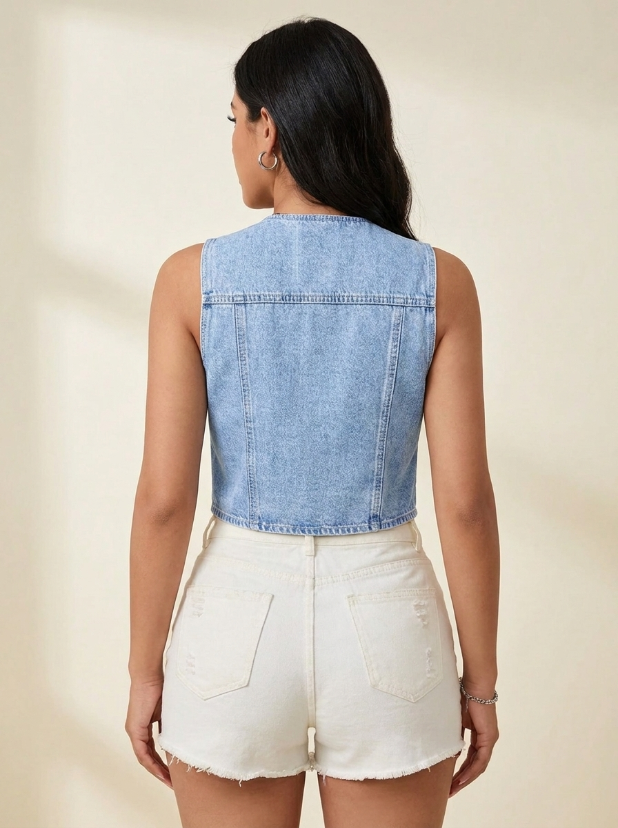 Tie-Front Denim Vest — Back