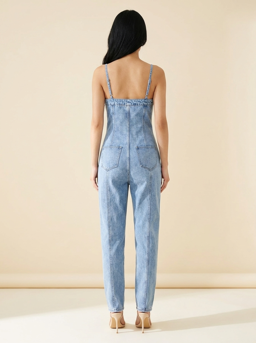 Pocket Spaghetti Strap Overalls — Back