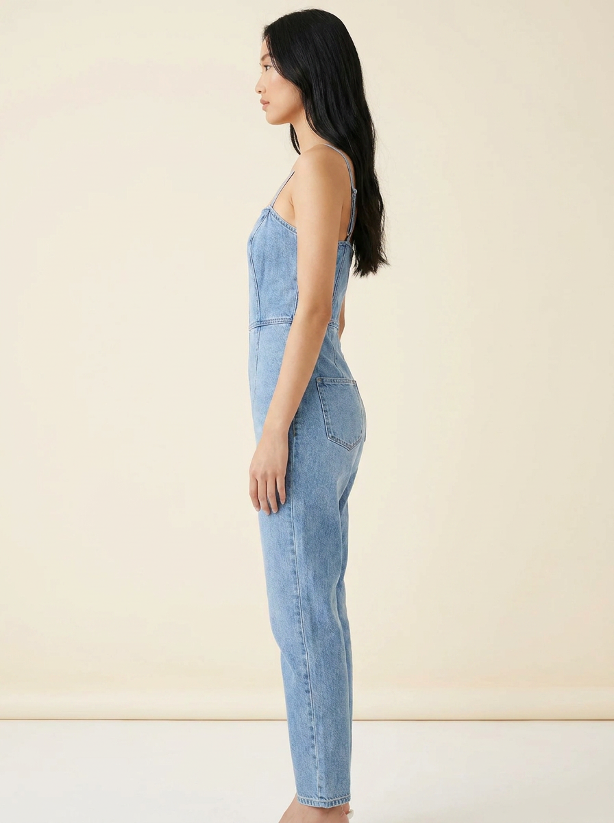 Pocket Spaghetti Strap Overalls — Side