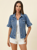 Raw Hem Denim Jacket — Blue Front