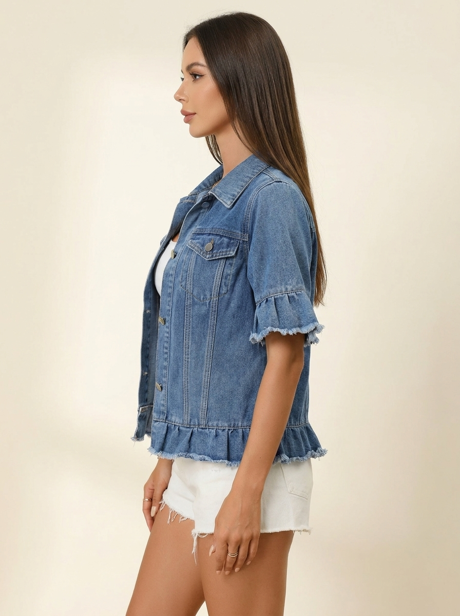 Raw Hem Denim Jacket — Blue Side