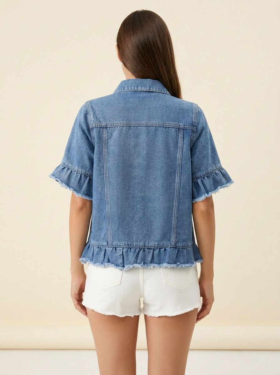 Raw Hem Denim Jacket — Blue Back