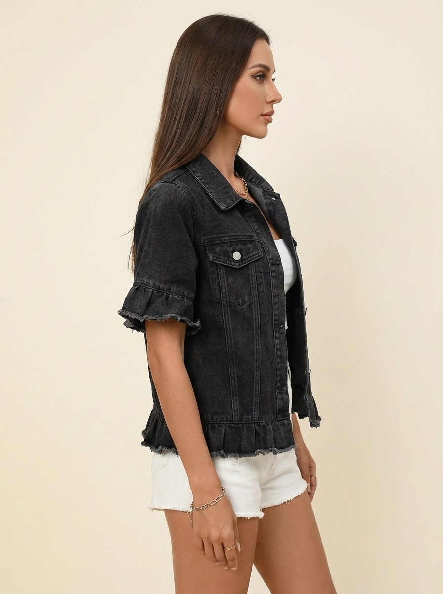 Raw Hem Denim Jacket — Black Side