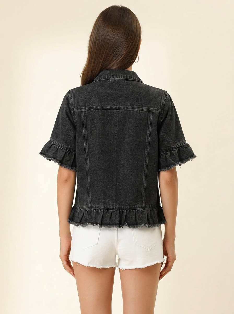 Raw Hem Denim Jacket — Black Back
