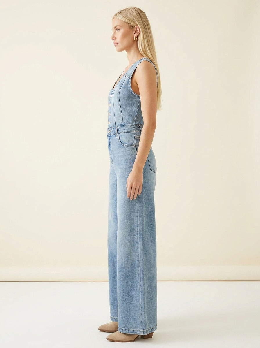 V-Neck Wide Leg Jumpsuit — Side
