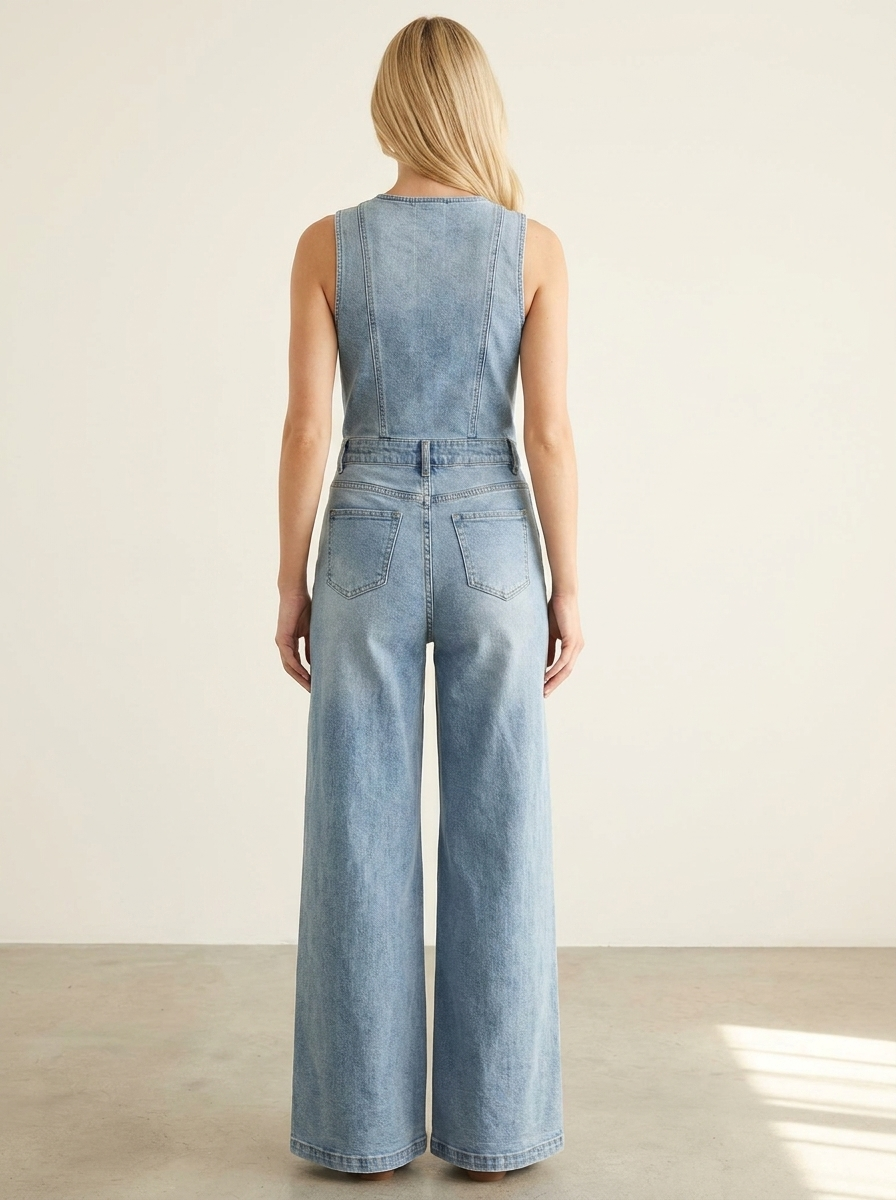 V-Neck Wide Leg Jumpsuit — Back