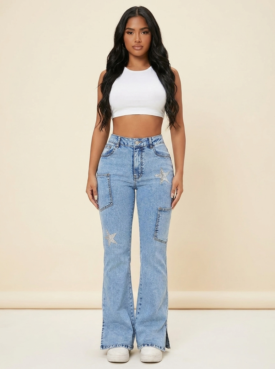 Slit Star Flare Jeans — Front