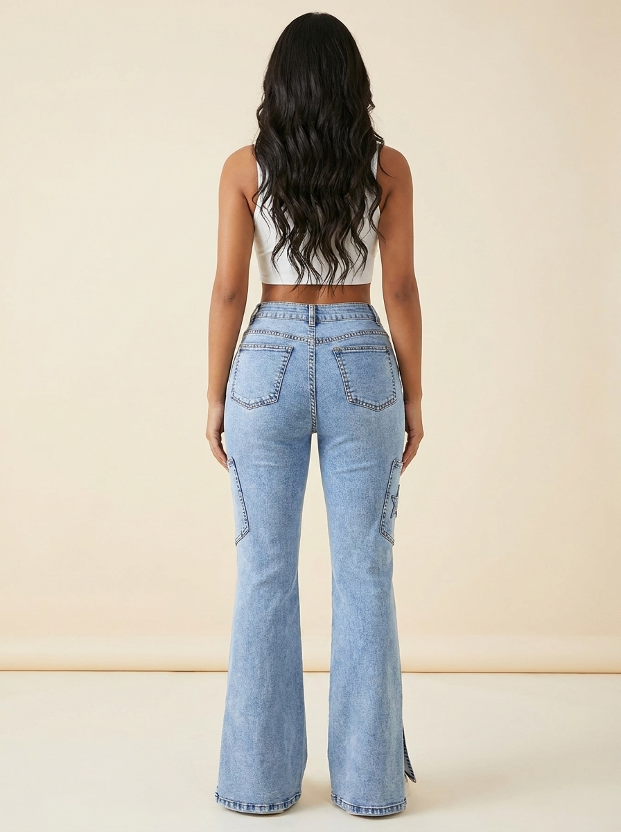 Slit Star Flare Jeans — Back