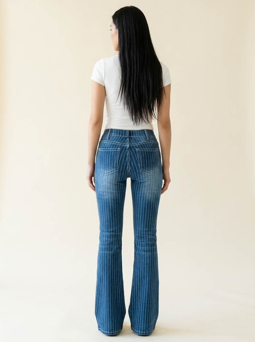 Striped Button Fly Jeans — Blue Back
