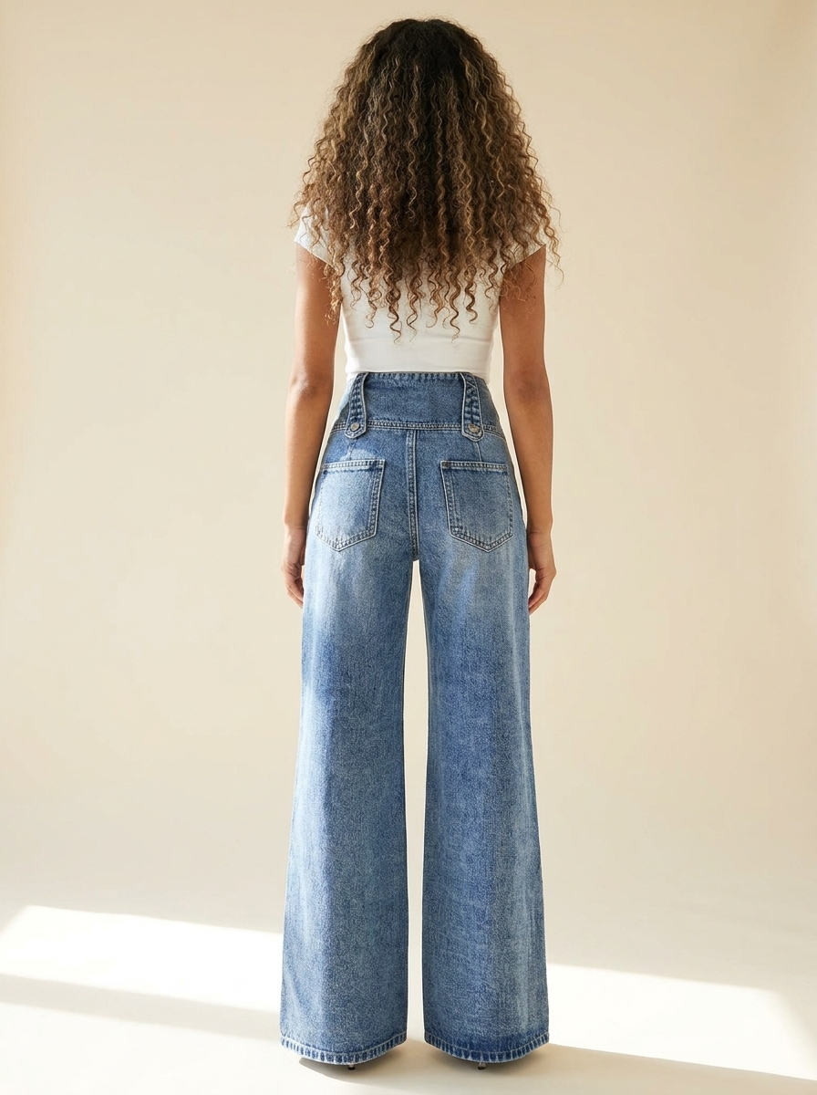 Button Decor Wide Leg Jeans — Back