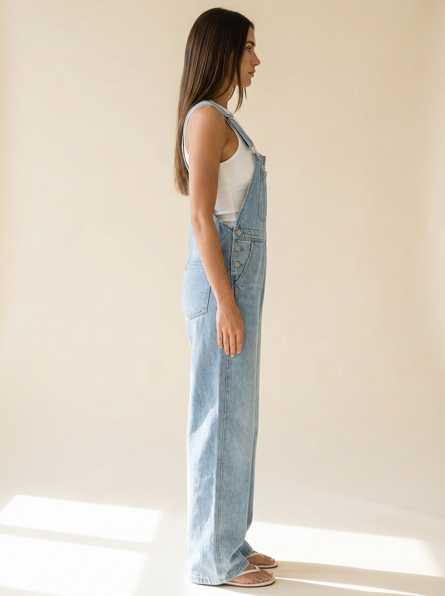 Wide Strap Relaxed Overalls — Side