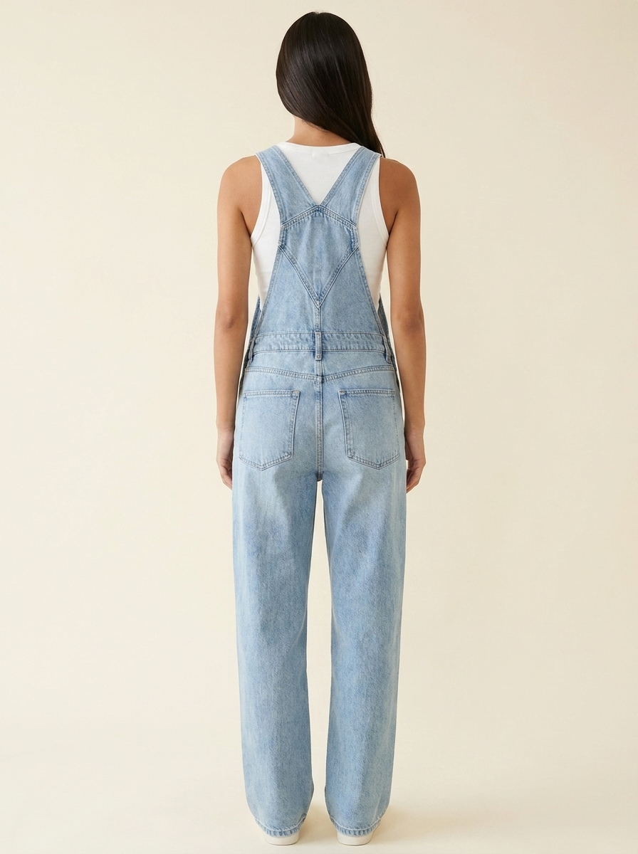 Wide Strap Relaxed Overalls — Back