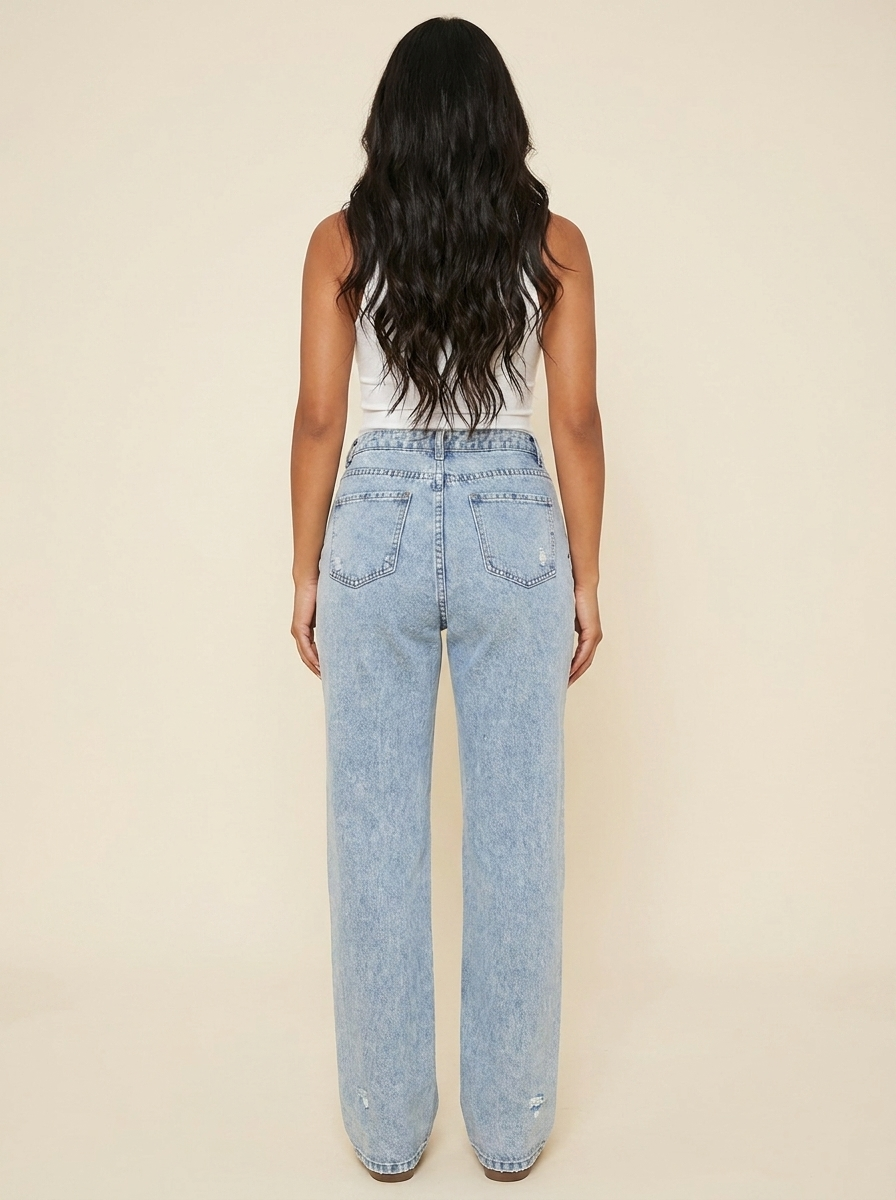 Distressed Straight Jeans — Back
