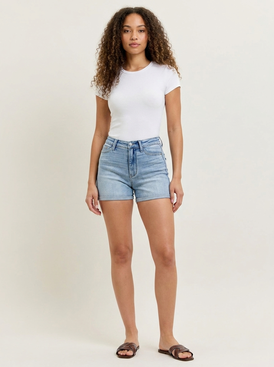 Judy Blue Slim Shorts — Front