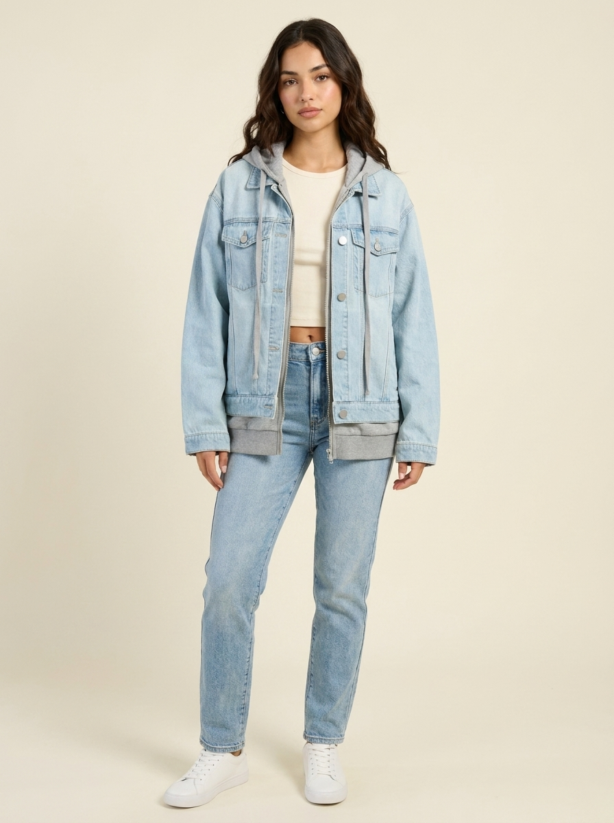 RISEN Oversized Hooded Denim Jacket - Front