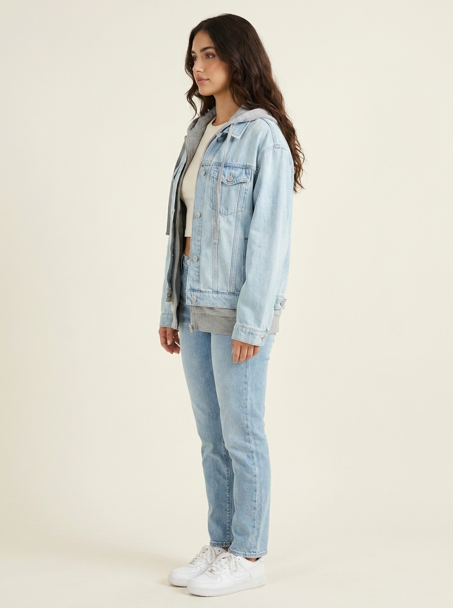 RISEN Oversized Hooded Denim Jacket - Side