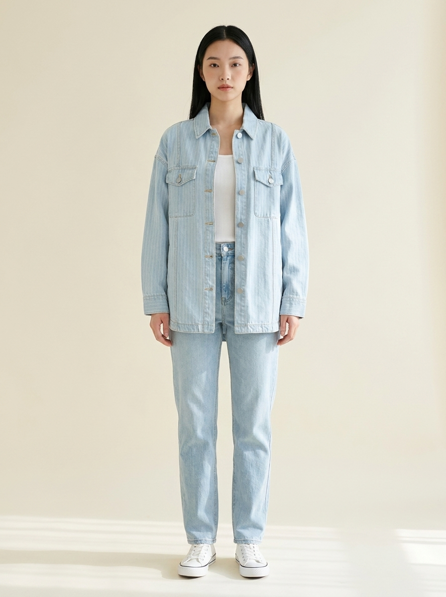 RISEN Stripe Denim Shaket - Front