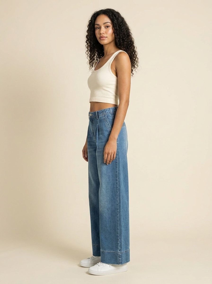 Pleated Slouchy Wide Jeans - Side