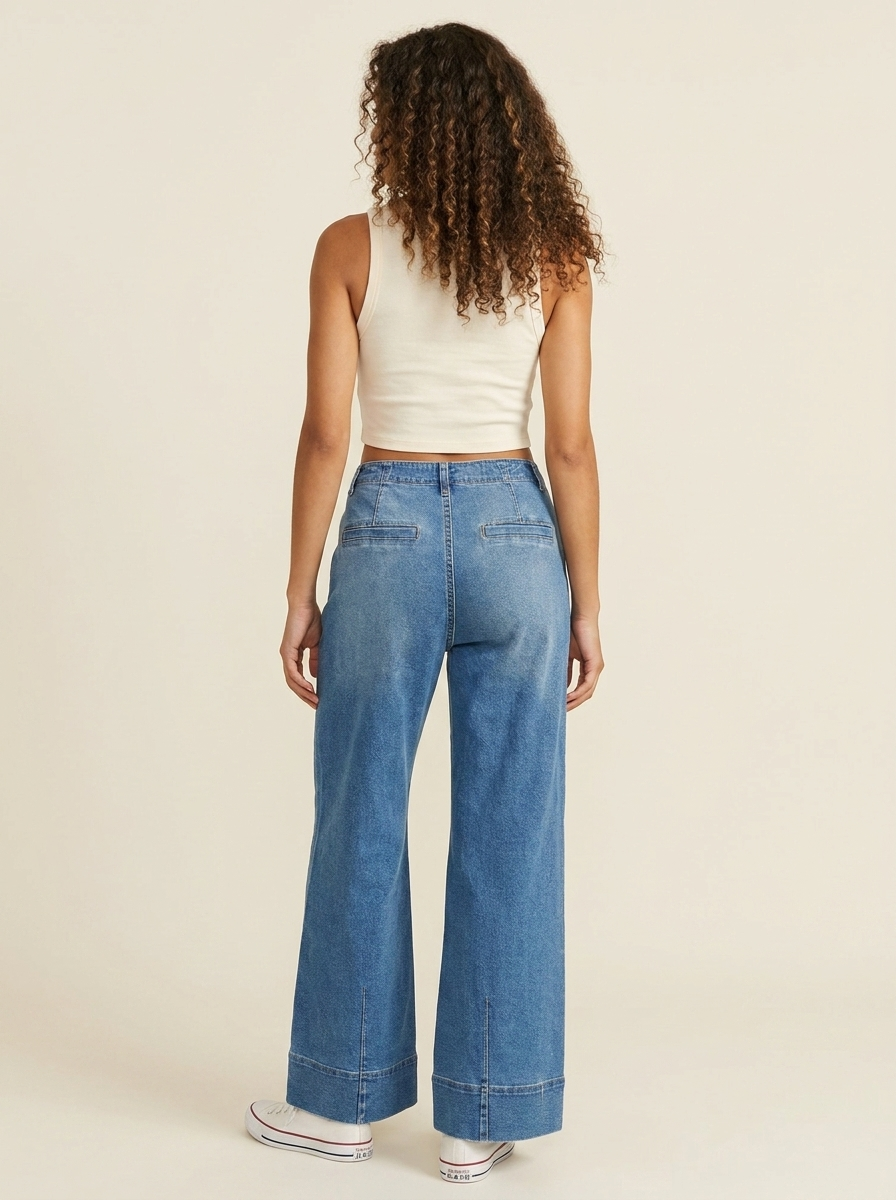Pleated Slouchy Wide Jeans - Back