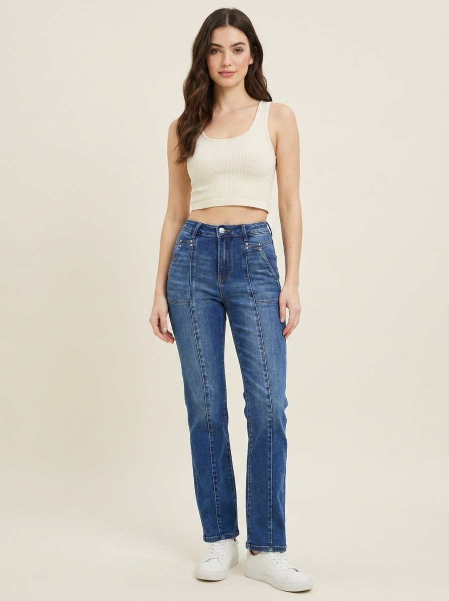 Patch Pocket Straight Jeans - Front