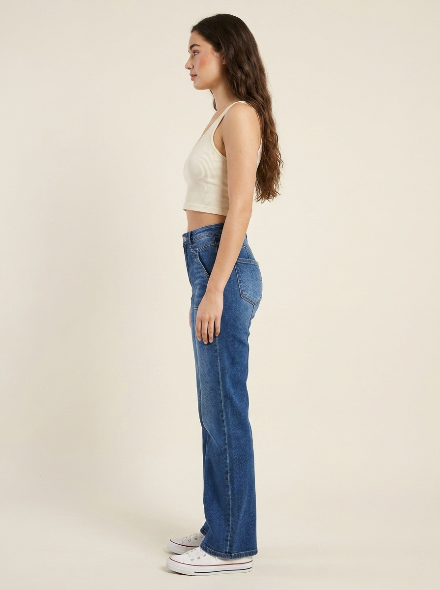 Patch Pocket Straight Jeans - Side