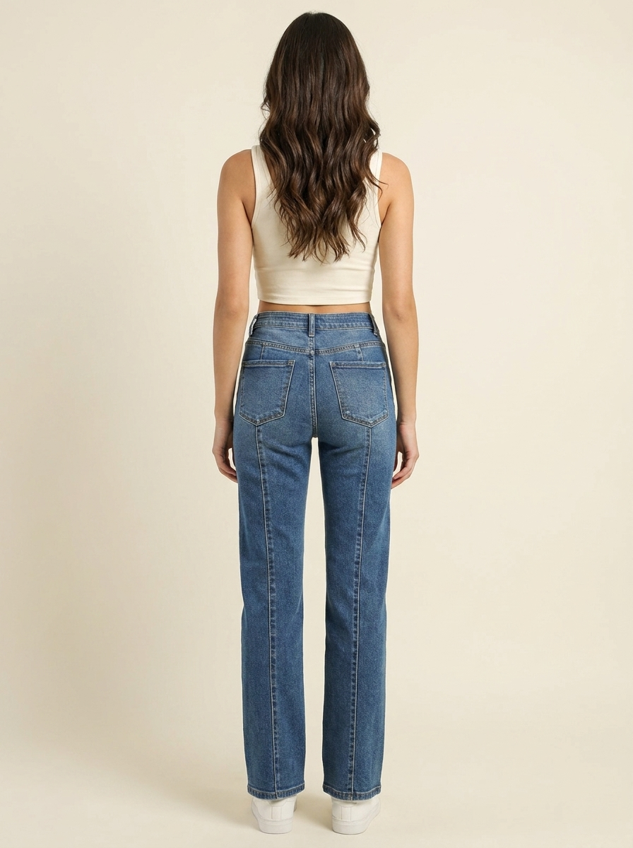 Patch Pocket Straight Jeans - Back