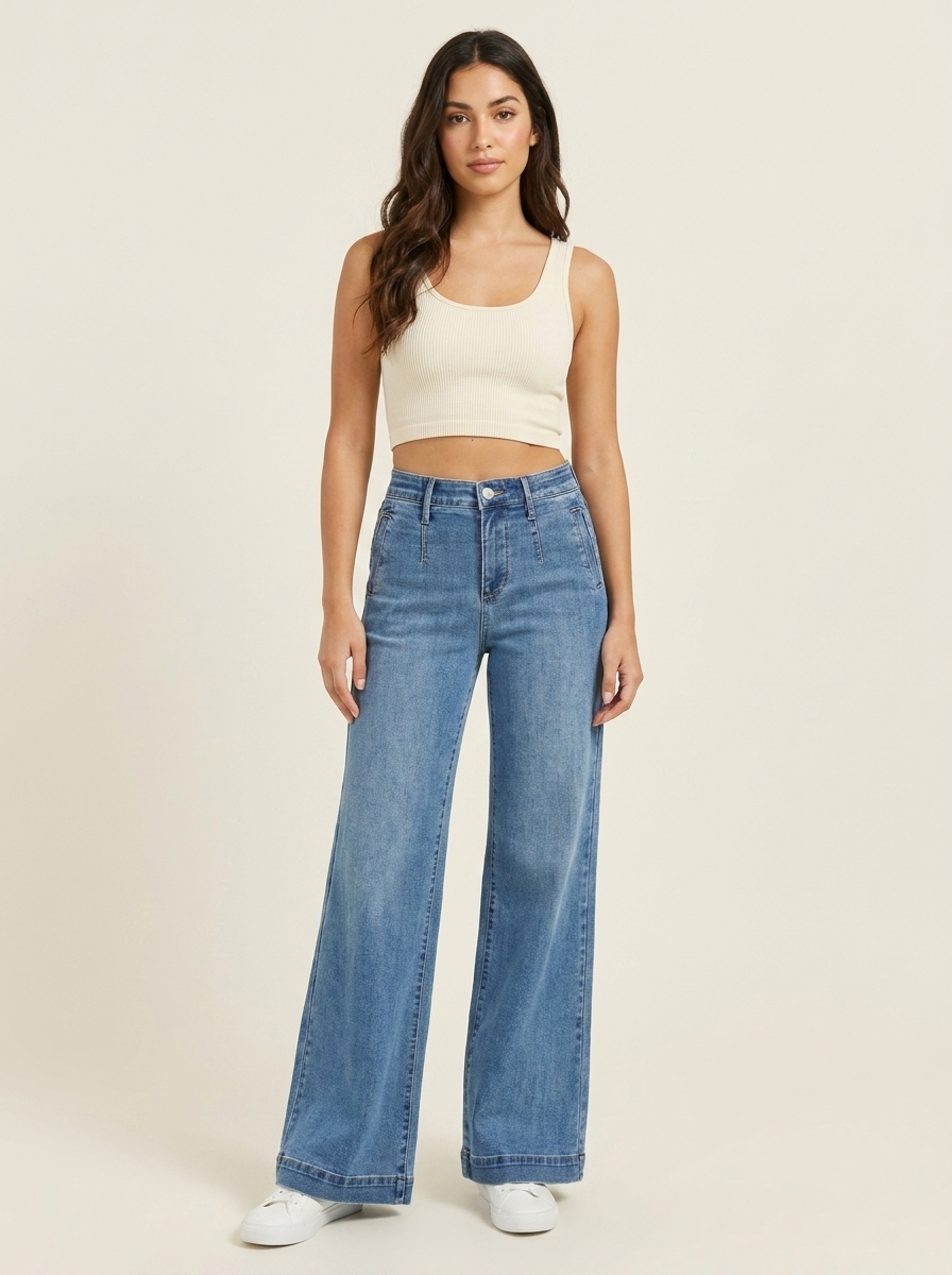 Elastic Tummy Control Jeans - Front