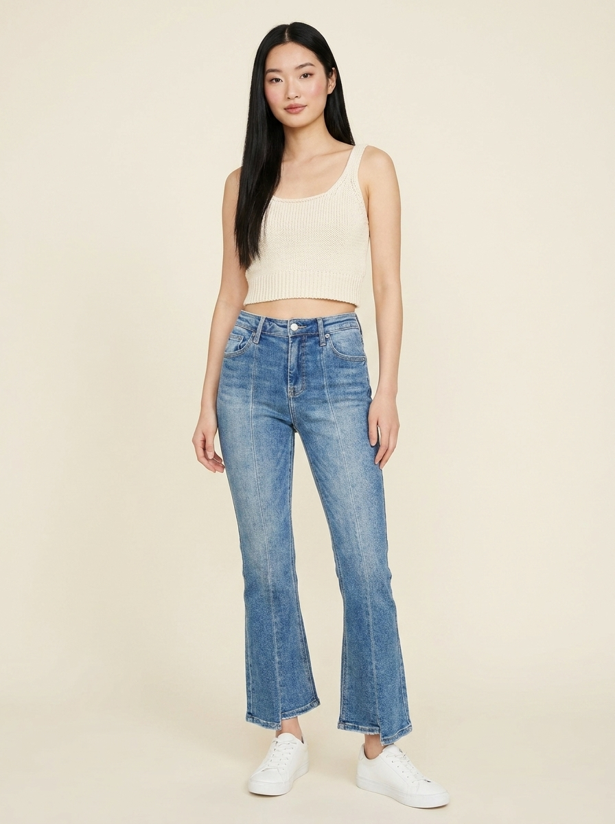 High Rise Ankle Flare Jeans - Front