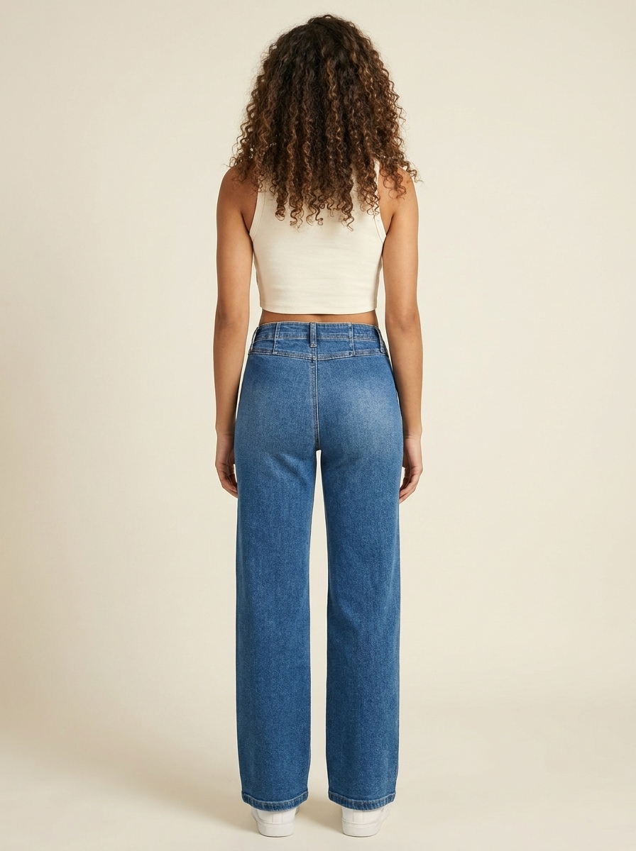 Seam Detail Wide Leg Jeans - Back