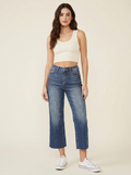 Embroidery Crop Wide Jeans - Front