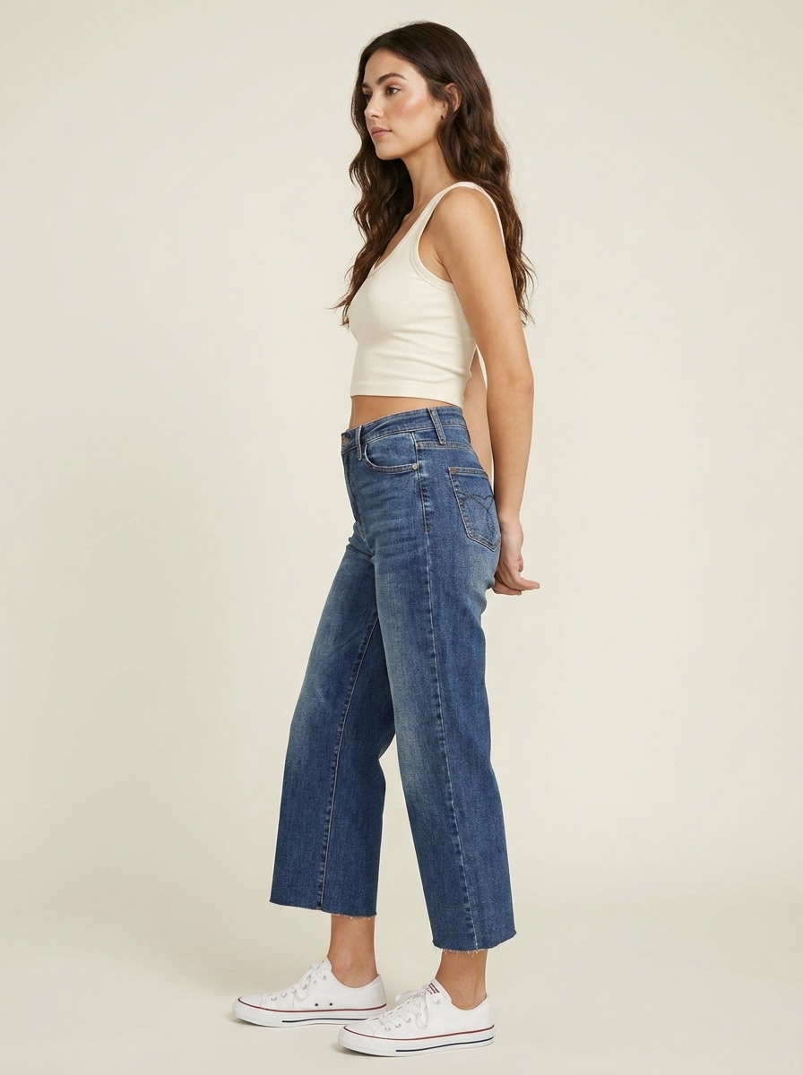 Embroidery Crop Wide Jeans - Side