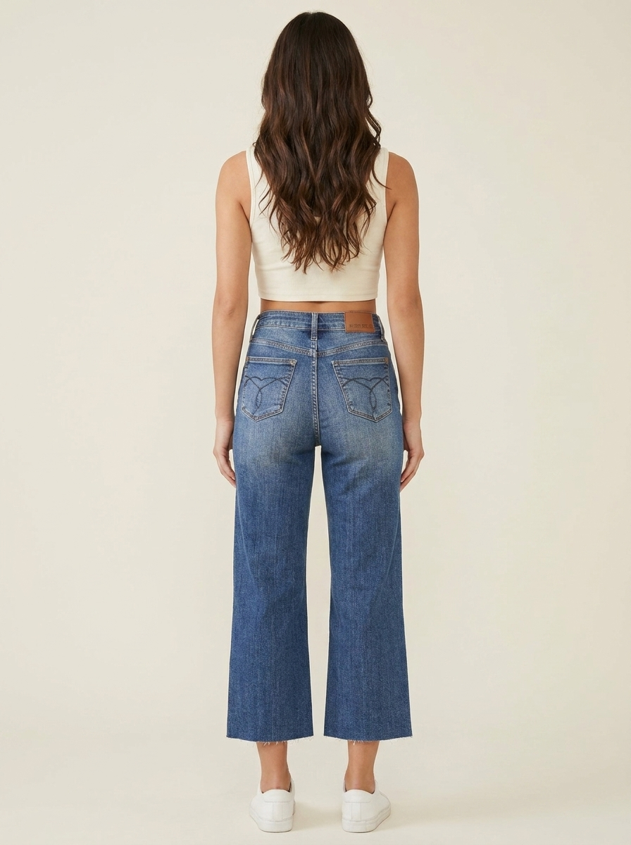 Embroidery Crop Wide Jeans - Back