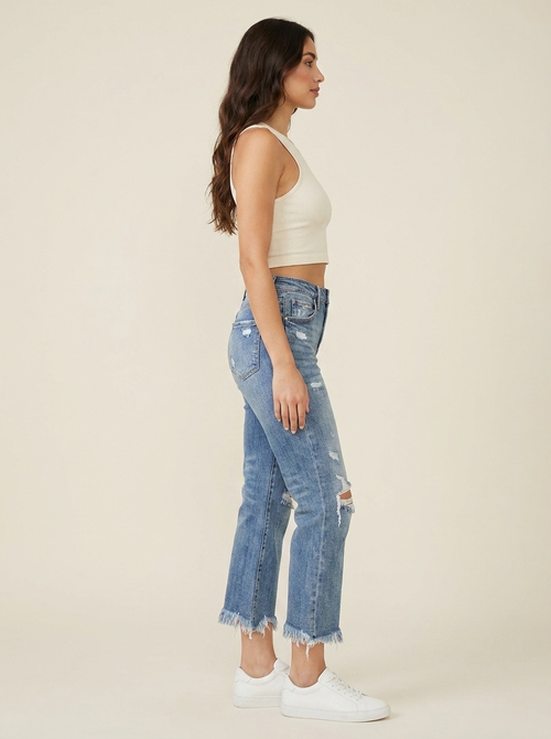 Distressed Cropped Bootcut Jeans - Side