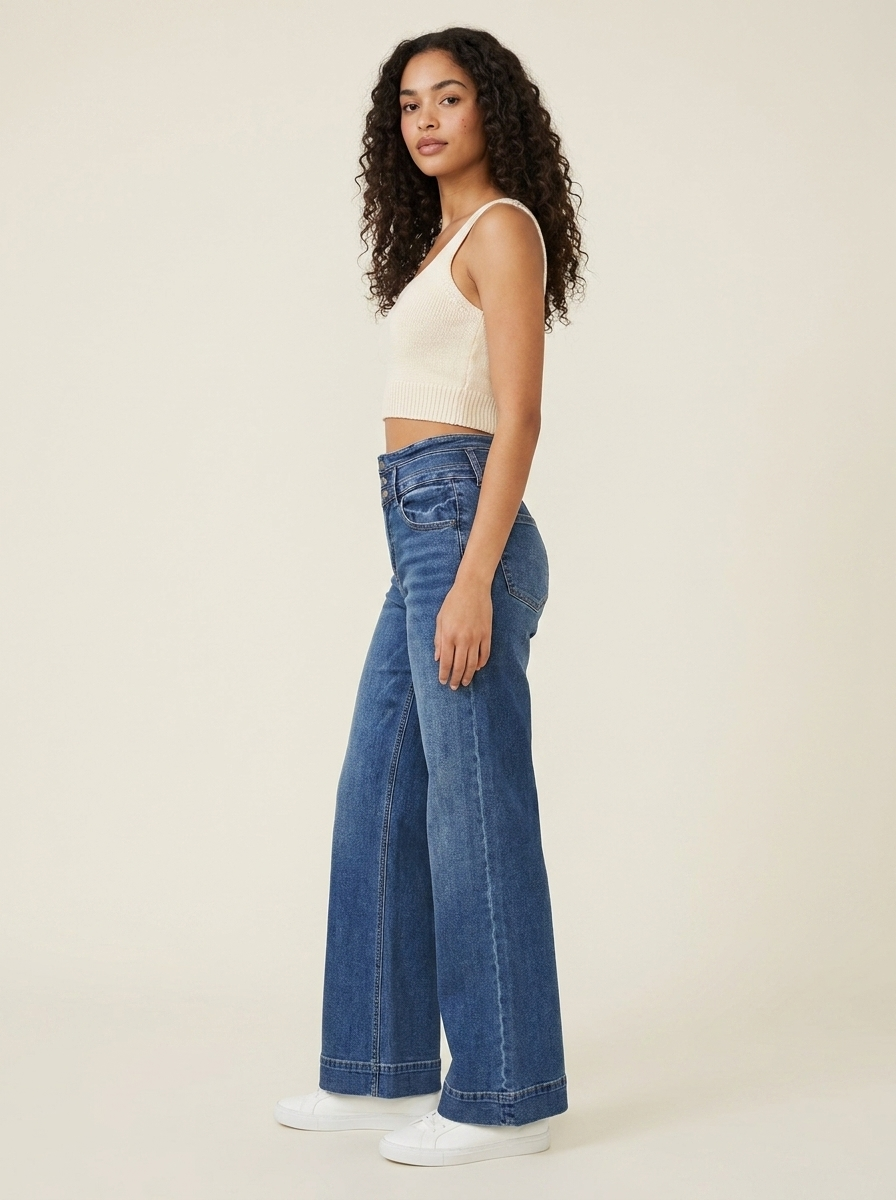 Wide Band Wide Leg Jeans Dark view 2