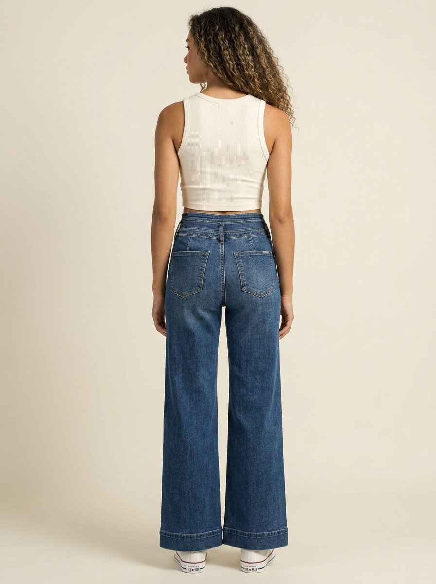 Wide Band Wide Leg Jeans Dark view 3