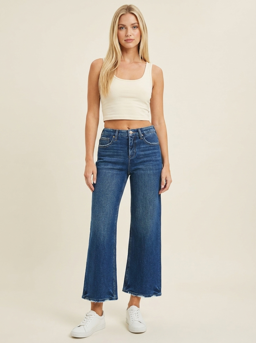Tummy Control Crop Wide Jeans Dark view 1