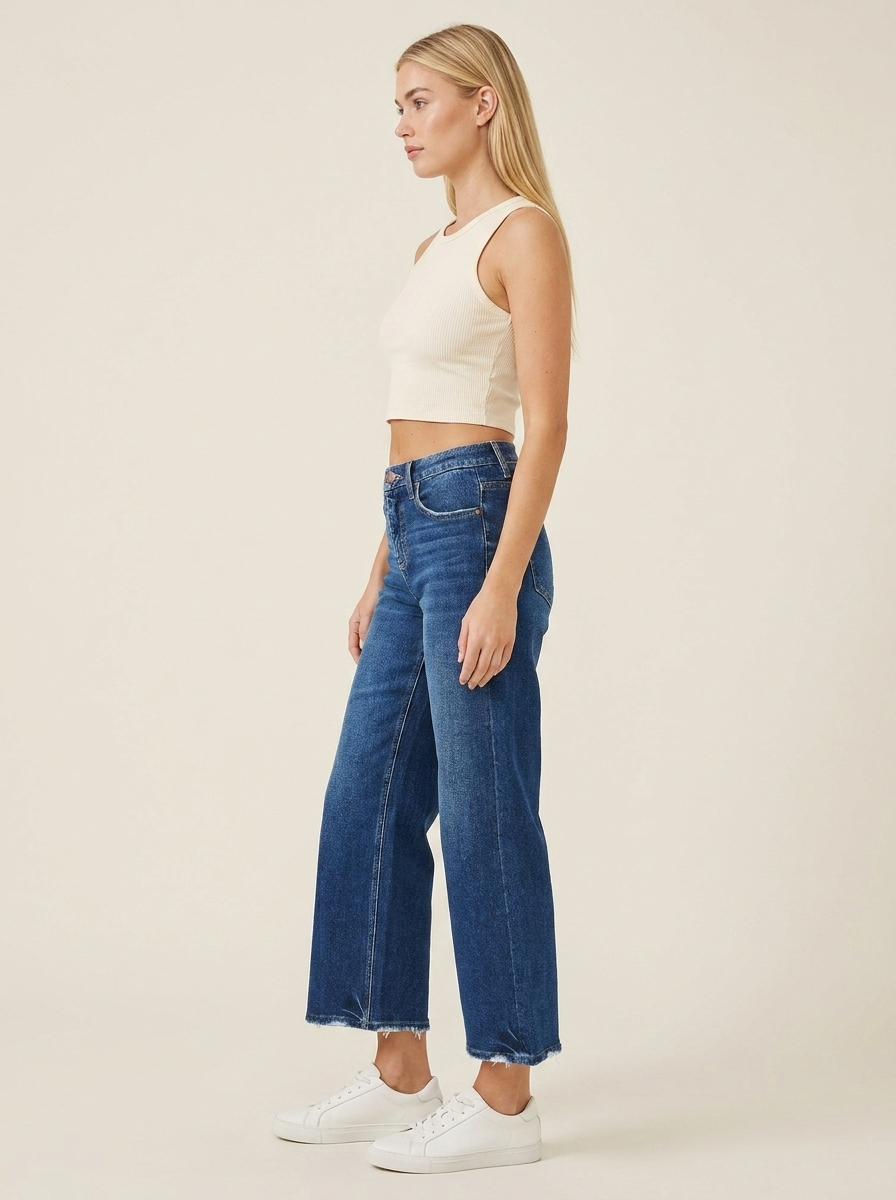 Tummy Control Crop Wide Jeans Dark view 2