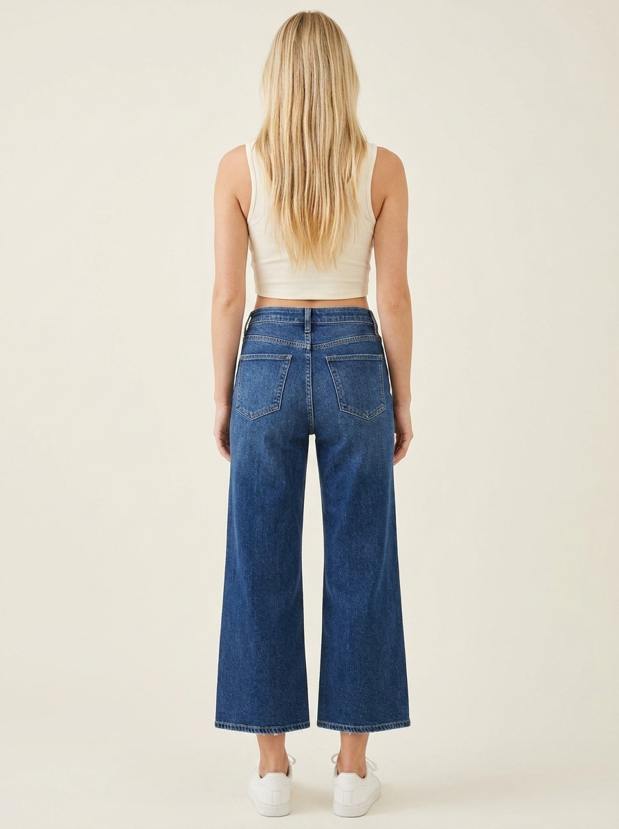 Tummy Control Crop Wide Jeans Dark view 3