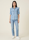 Ruffled Button-Down Shirt Light Blue view 1